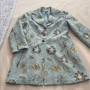 CAbi  Tapestry Blue and Gold Floral Coat
